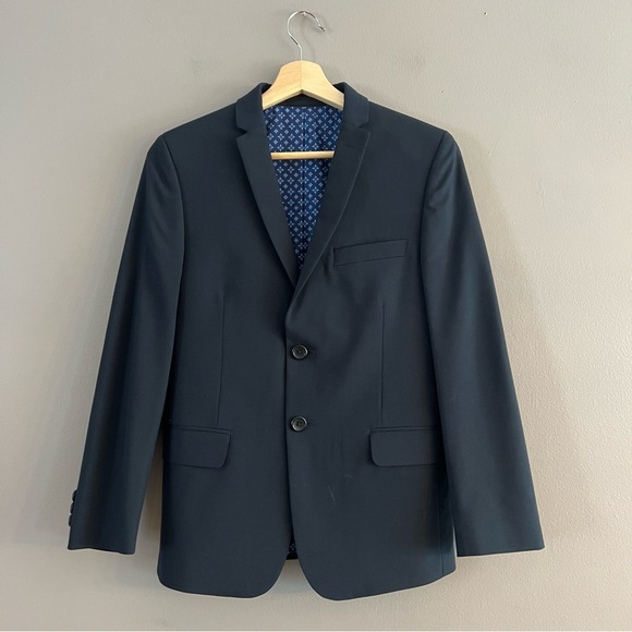 Tallia Boys Navy Blue Wool Blend Blazer Jacket Button Closure Sz 14R
